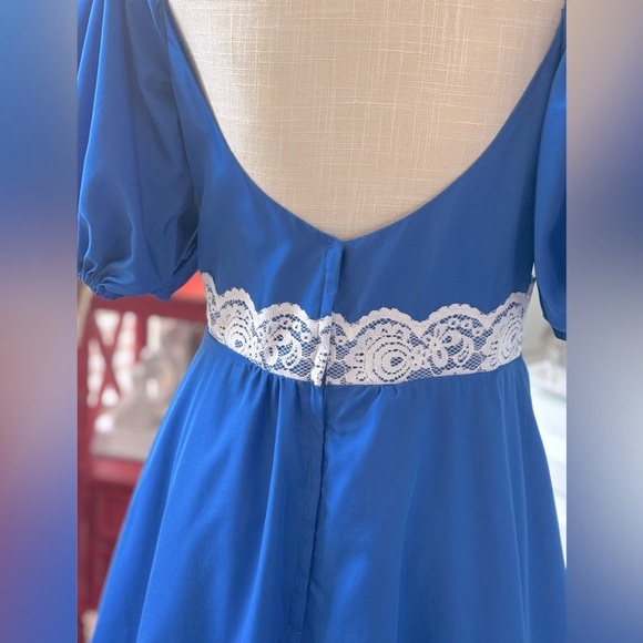 Authentic ILGWU Vintage Taffeta Dress. Blue Lace | Ruffled. Women Sz-11 Large - Picture 6 of 13